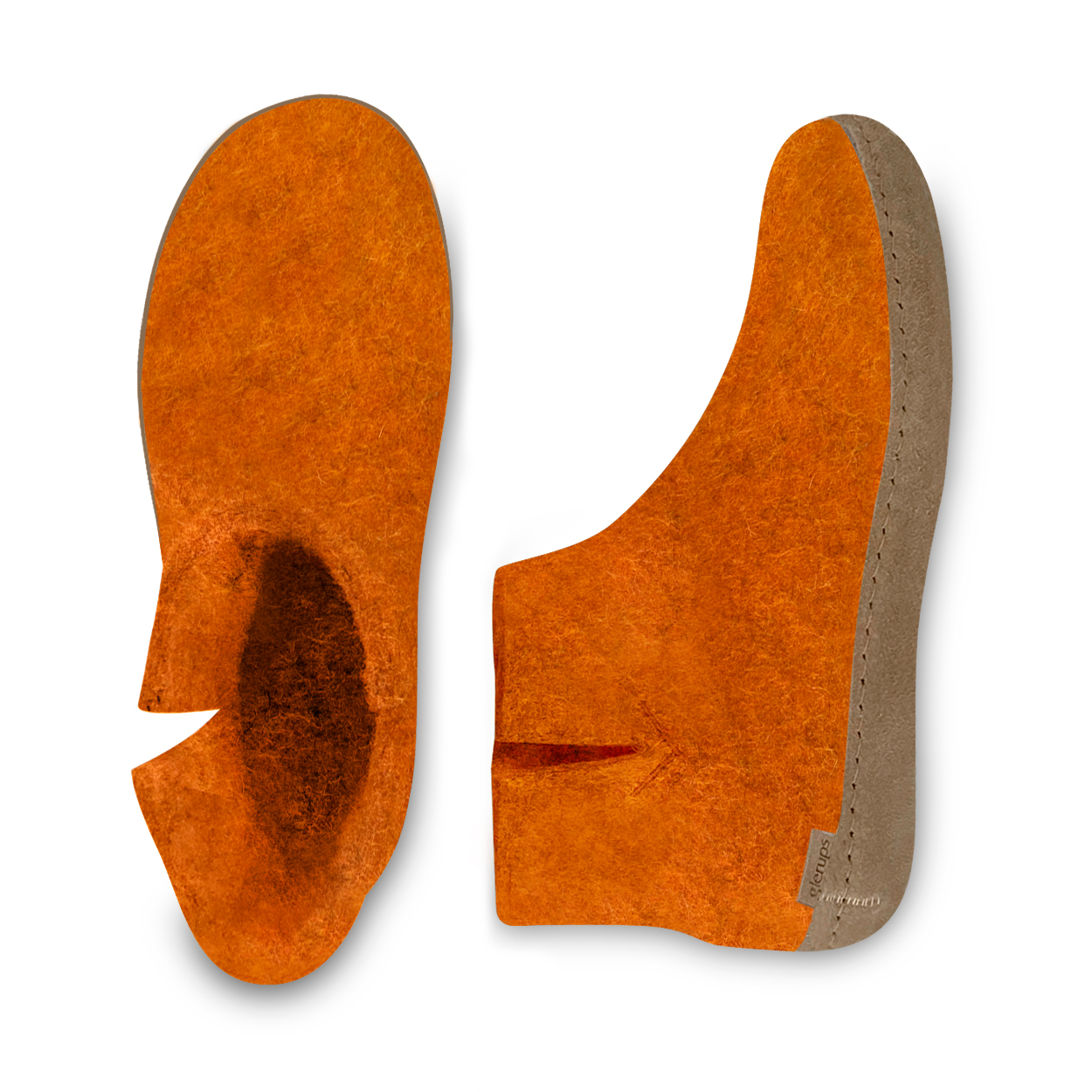 Filzhausschuhe Boots mit Ledersohle, Gr. 22, orange