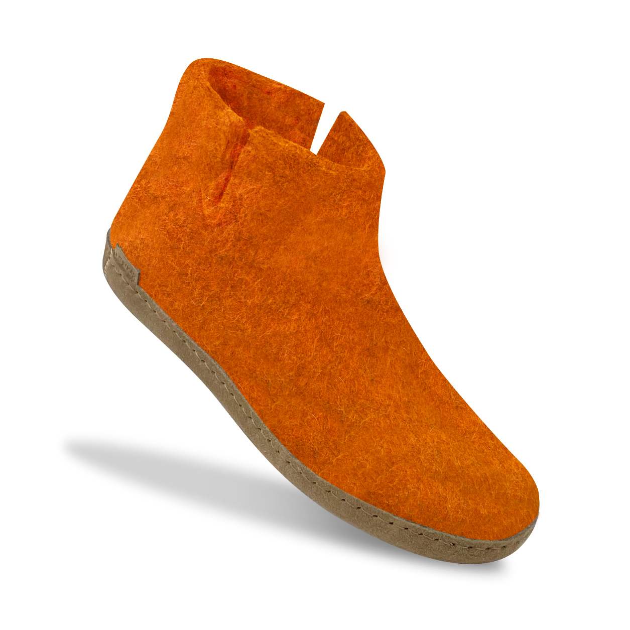 Filzhausschuhe Boots mit Ledersohle, Gr. 22, orange